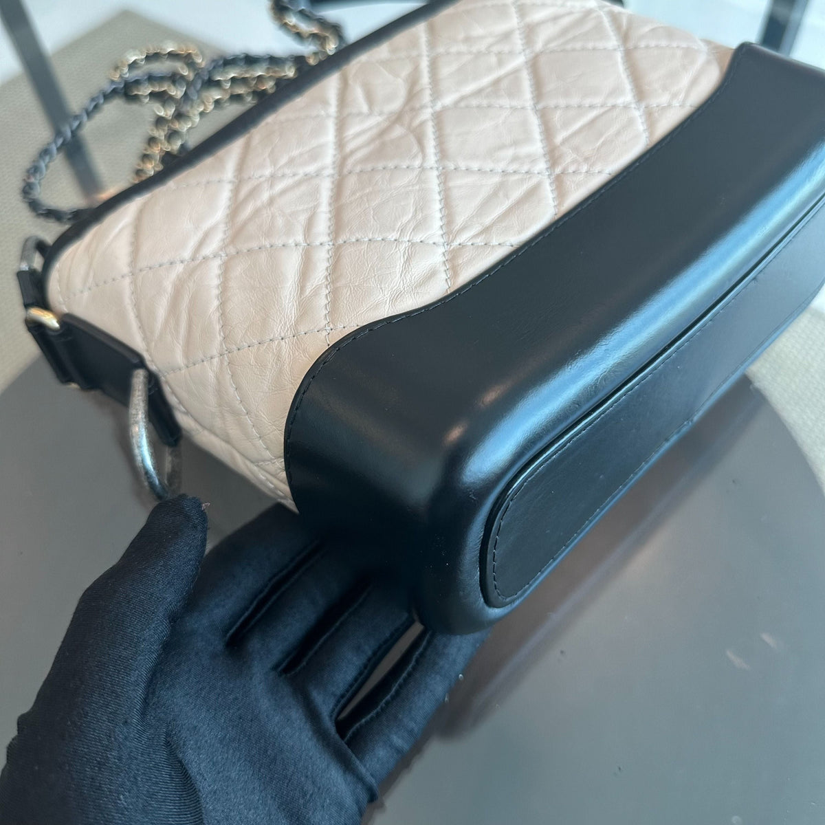 Gabrielle Small Hobo Quilted Calfskin Beige Black No 24