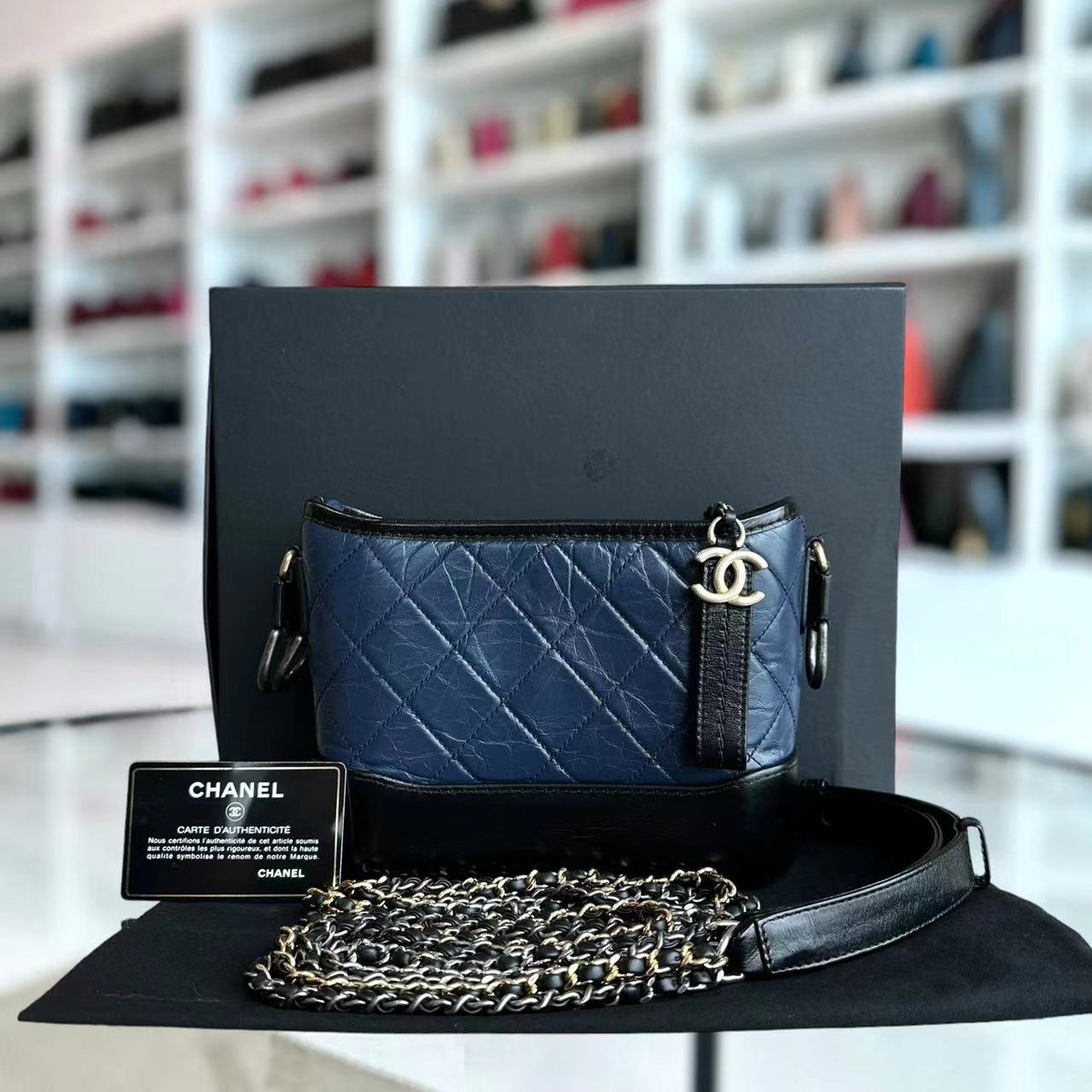 Gabrielle Small Quilted Calfskin Dark Navy Blue Two Tone Hardware Series 25