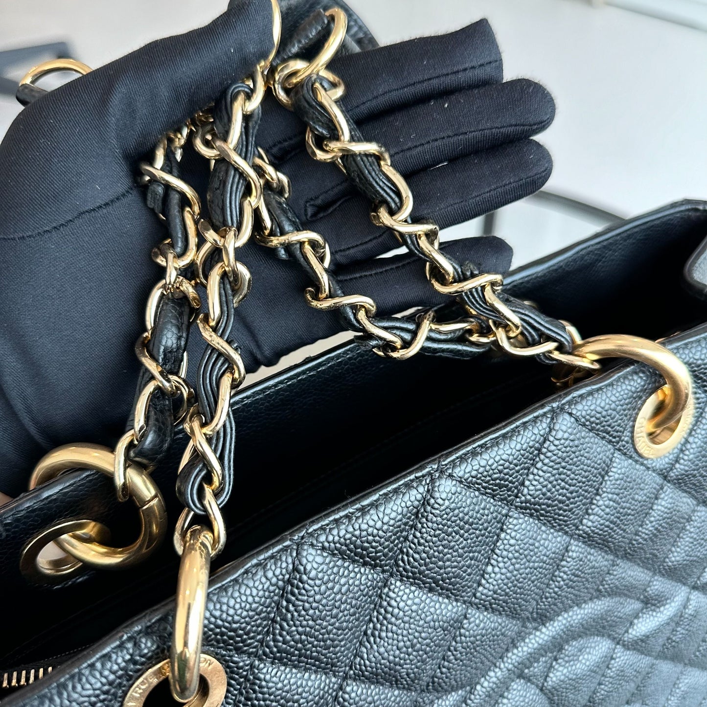 GST Caviar Grand Shopping Tote Black GHW