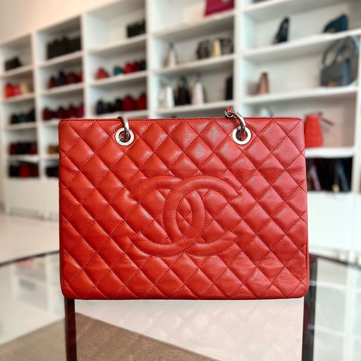 GST Grand Shopping Tote Caviar Salmon Red No.17