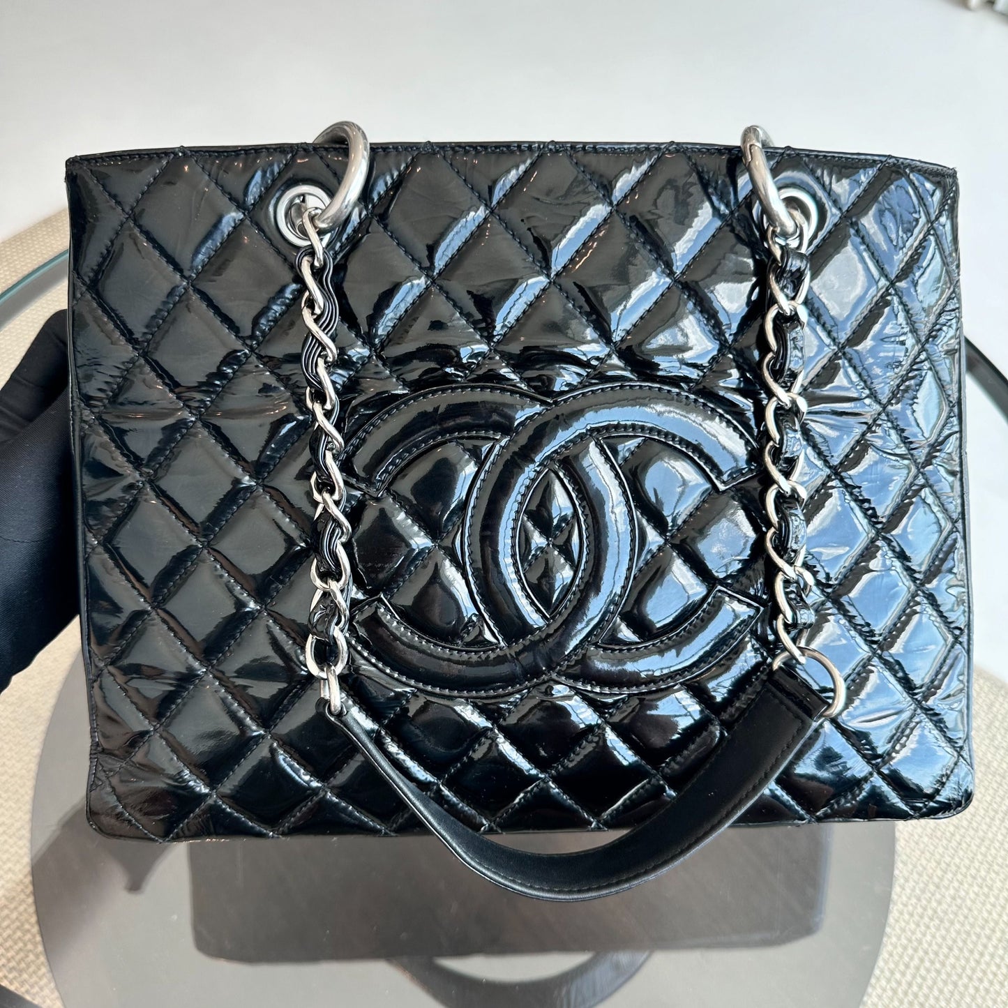 GST Grand Shopping Tote Patent Leather Quilted Black SHW No 12