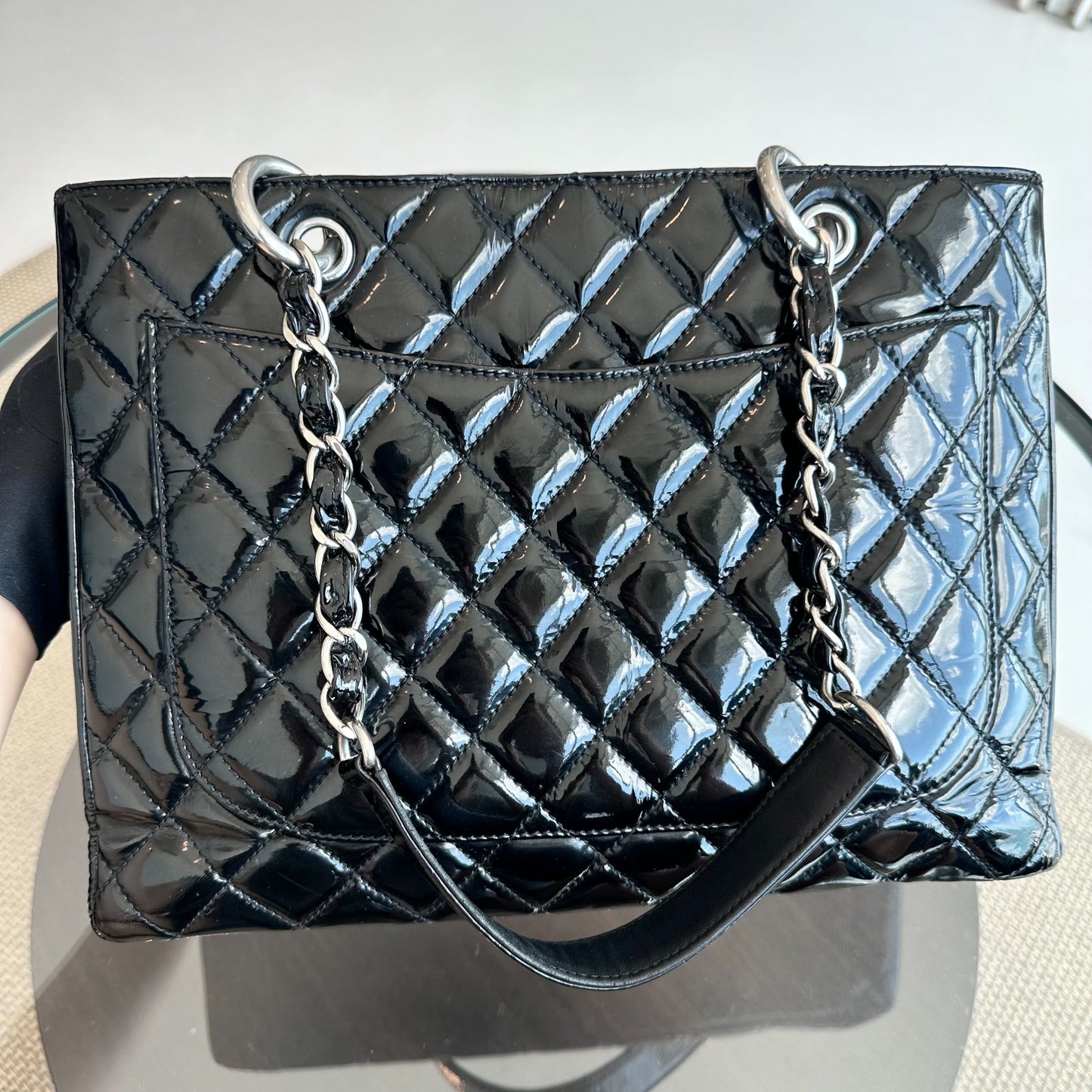 GST Grand Shopping Tote Patent Leather Quilted Black SHW No 12