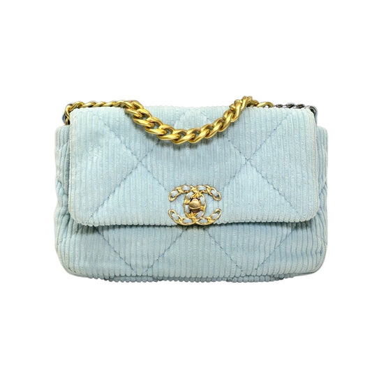 CHANEL 19 SMALL BLUE CORDUROY 122419A01