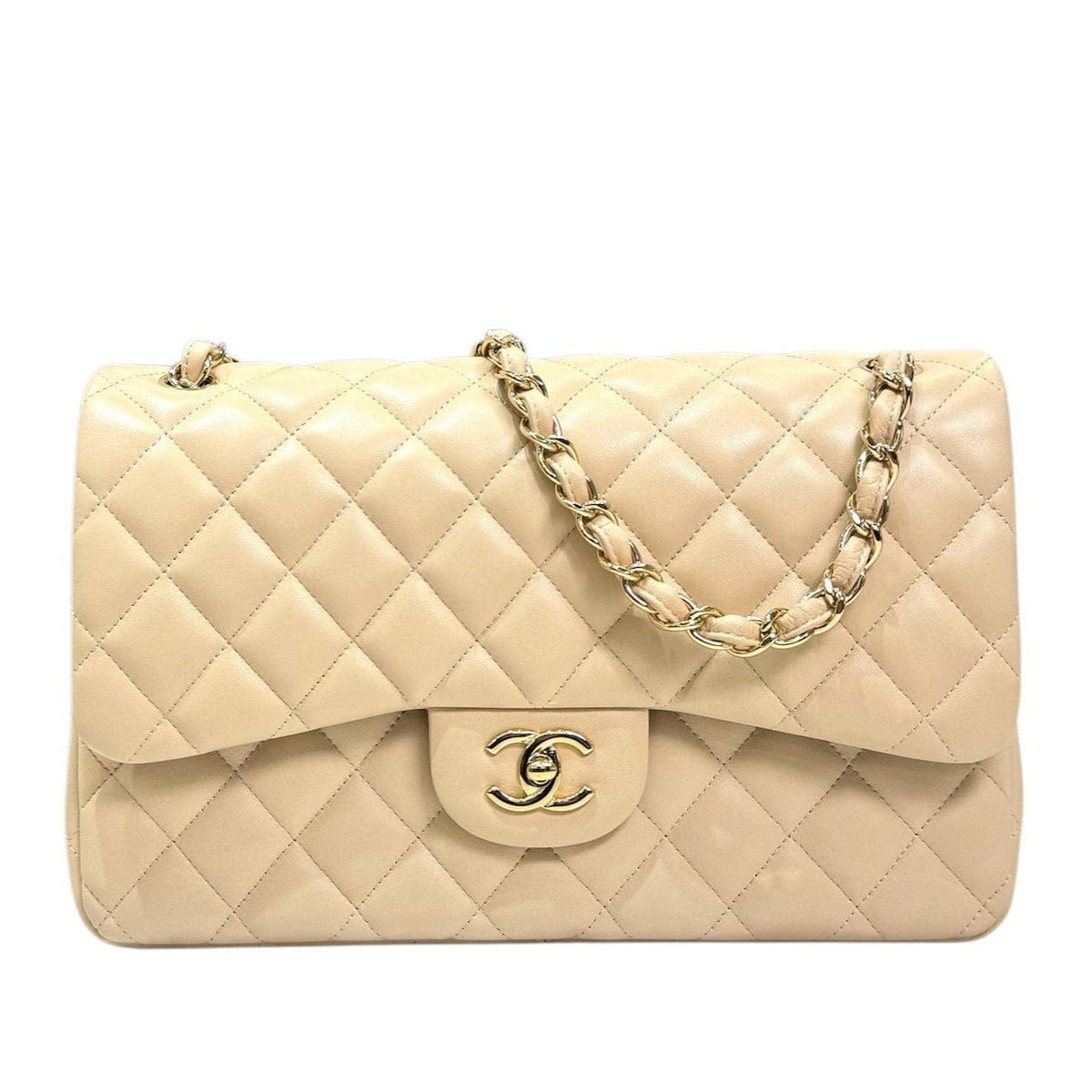 CHANEL JUMBO BEIGE CLASSIC FLAP BAG 122419A08