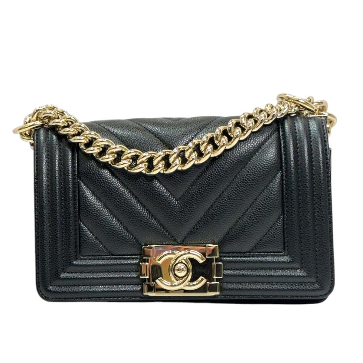 CHANEL SMALL BLACK BOY WITH CHEVRON STITCHING 122419A13