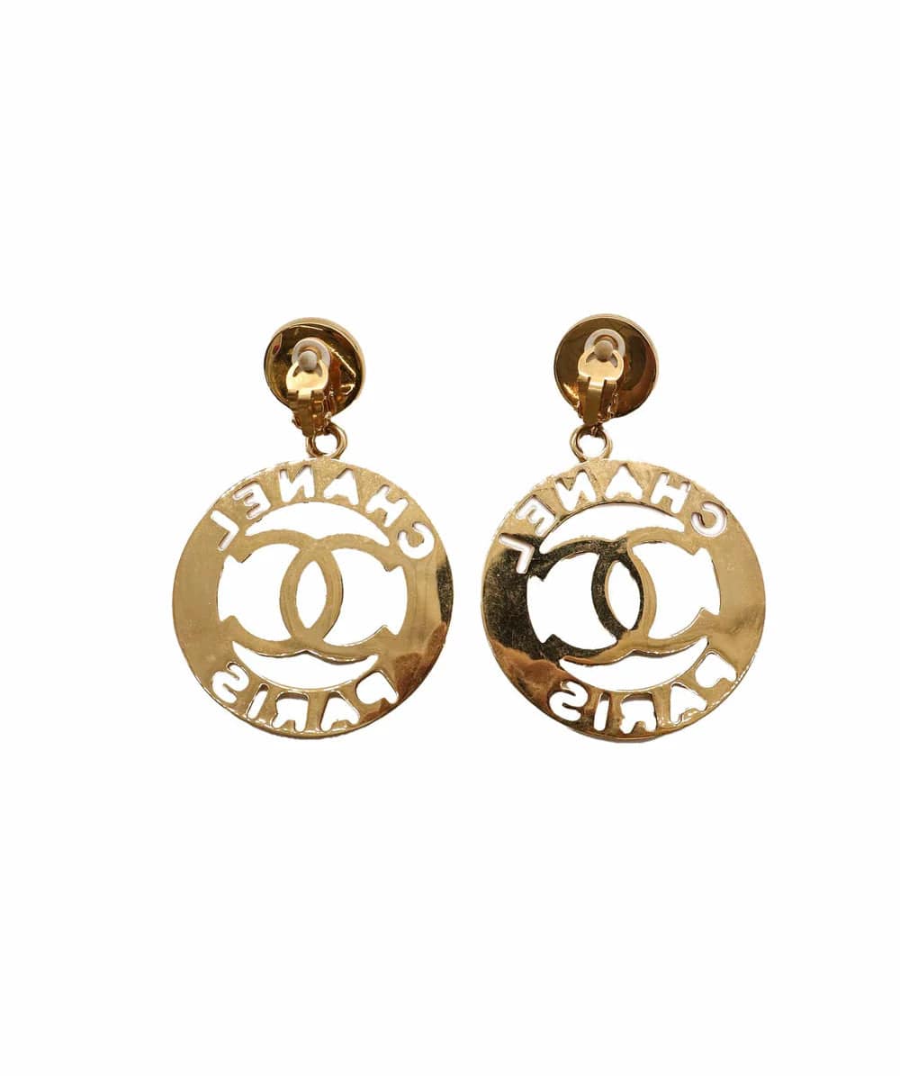 CHANEL VINTAGE EARRINGS PEARL MOTIF COCO GOLD RJC4553