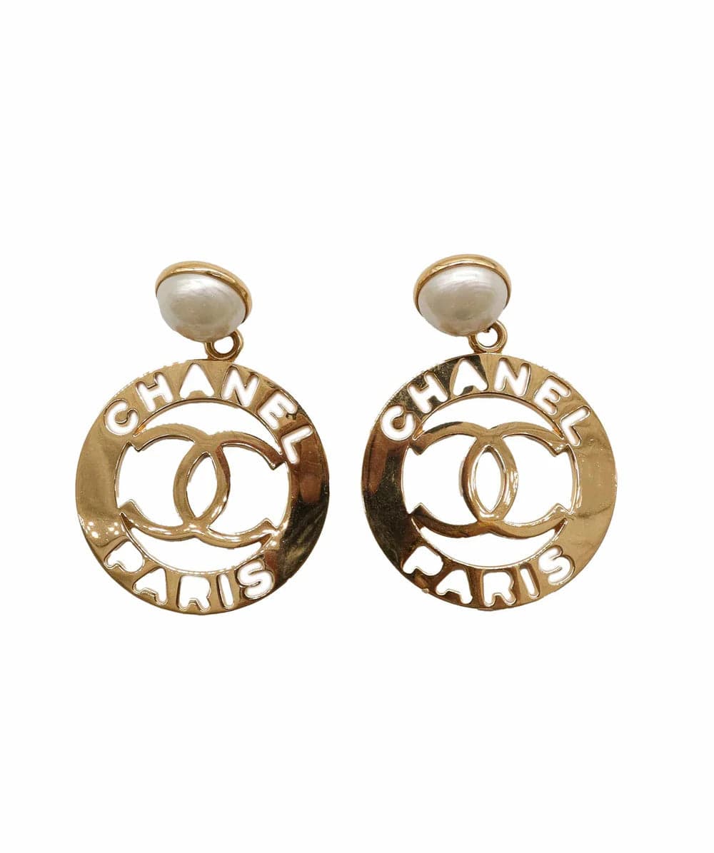 CHANEL VINTAGE EARRINGS PEARL MOTIF COCO GOLD RJC4553