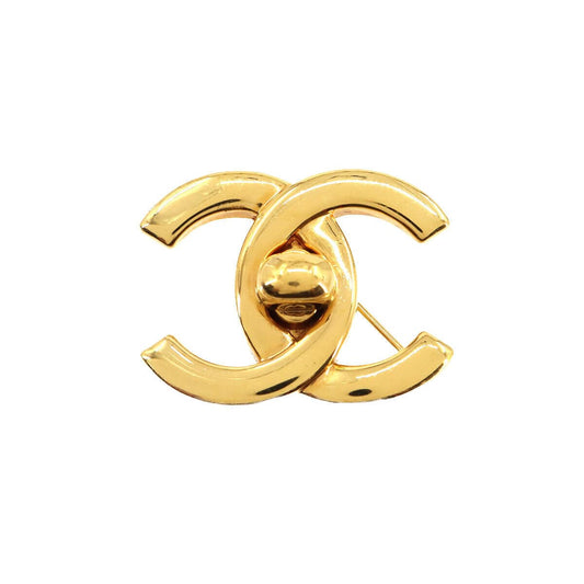 CHANEL Coco Mark Turn Lock Brooch Gold 96P Vintage Accessory 90255665