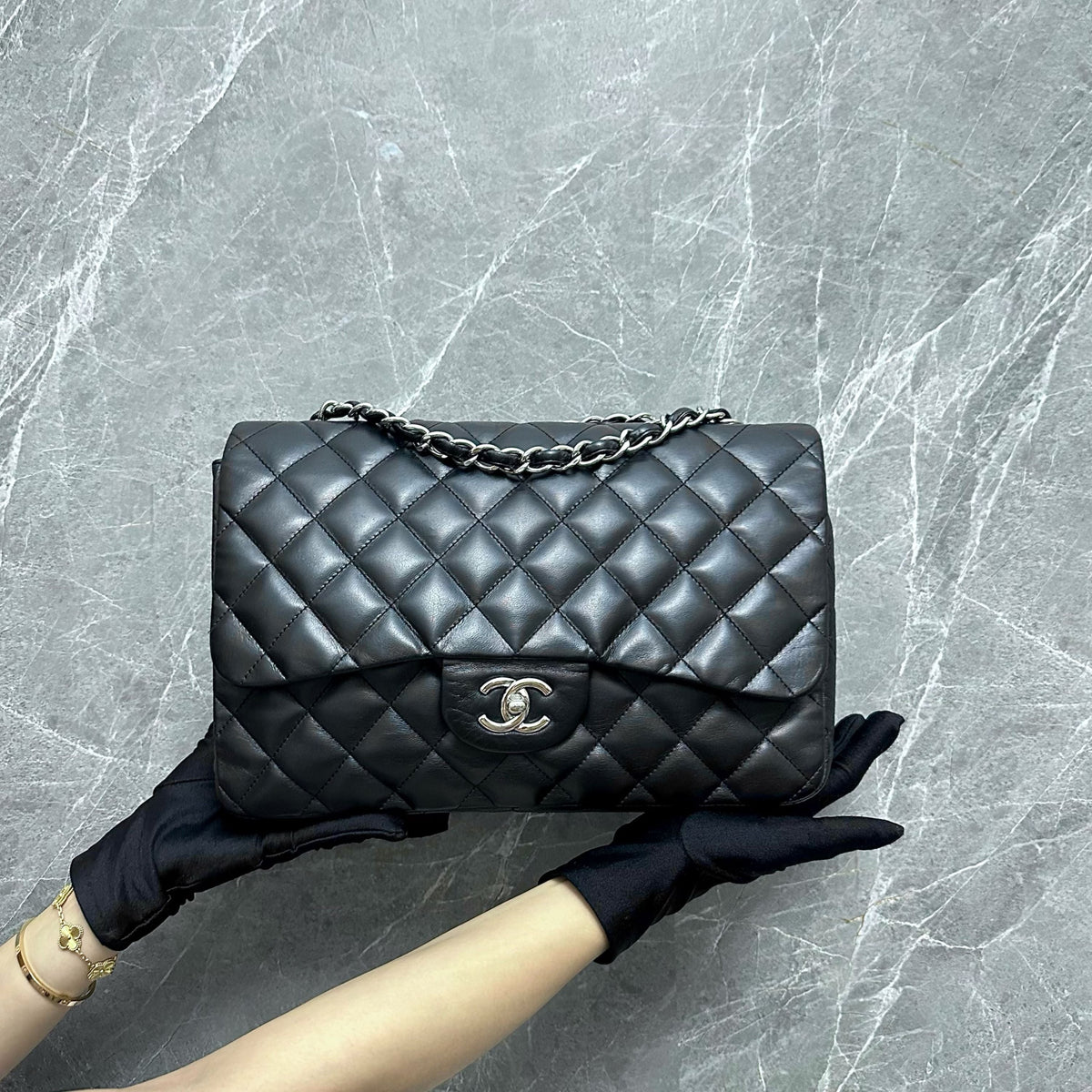 Jumbo Classic Flap Single Flap Lambskin Black SHW No 13
