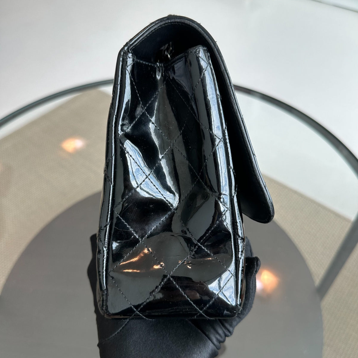 Jumbo Classic Flap Single Flap Patent Leather Black SHW No 13
