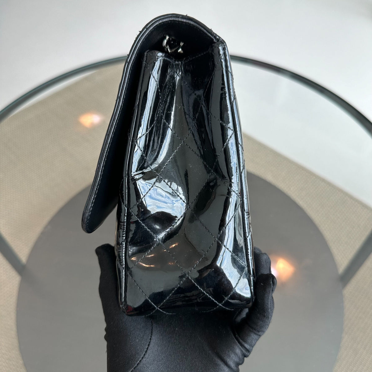 Jumbo Classic Flap Single Flap Patent Leather Black SHW No 13