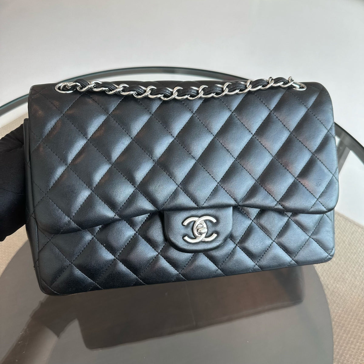 Jumbo Double Flap Classic Flap Lambskin Quilted Black SHW No 18