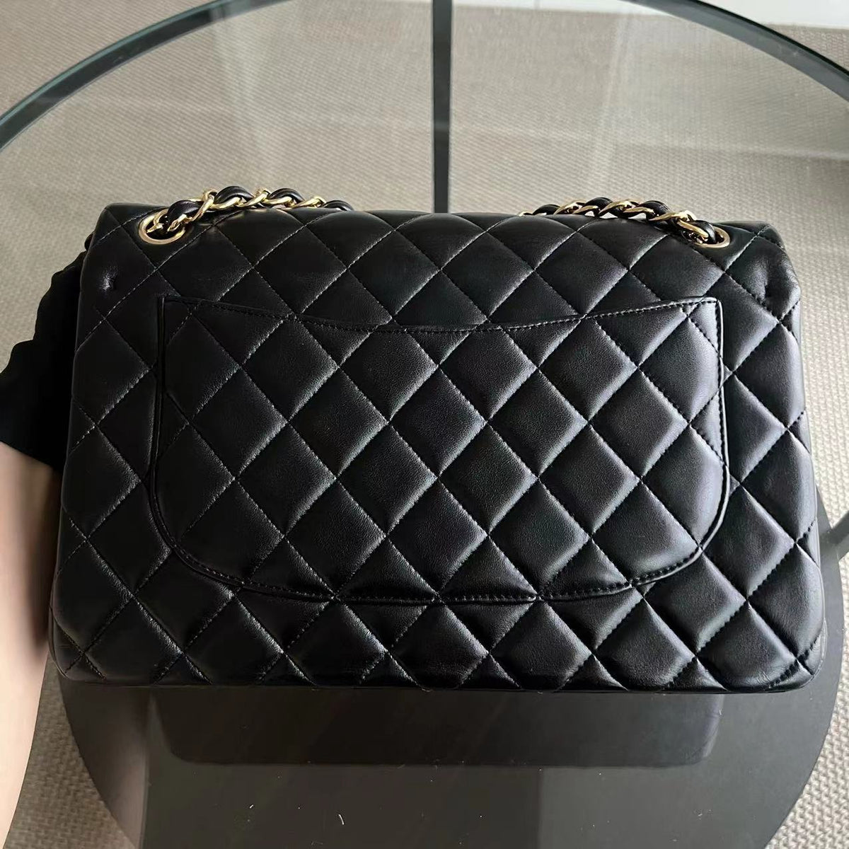 Jumbo Double Flap Classic Flap Quilted Lambskin Black Golden Hardware Series 22