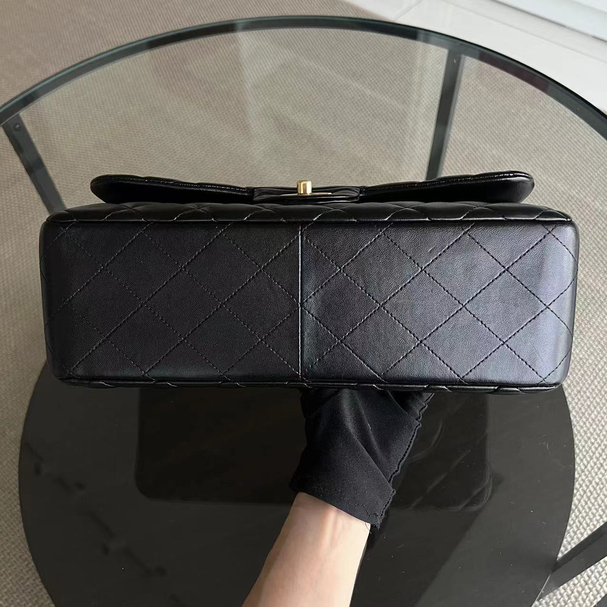 Jumbo Double Flap Classic Flap Quilted Lambskin Black Golden Hardware Series 22