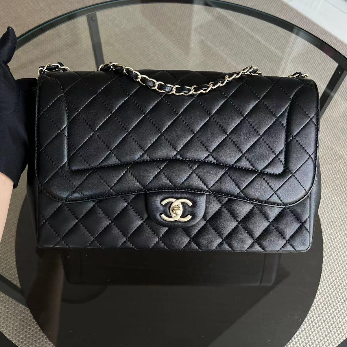 Mademoiselle Chic Seasonal Flap Jumbo 30CM Quilted Lambskin Black GHW No 21