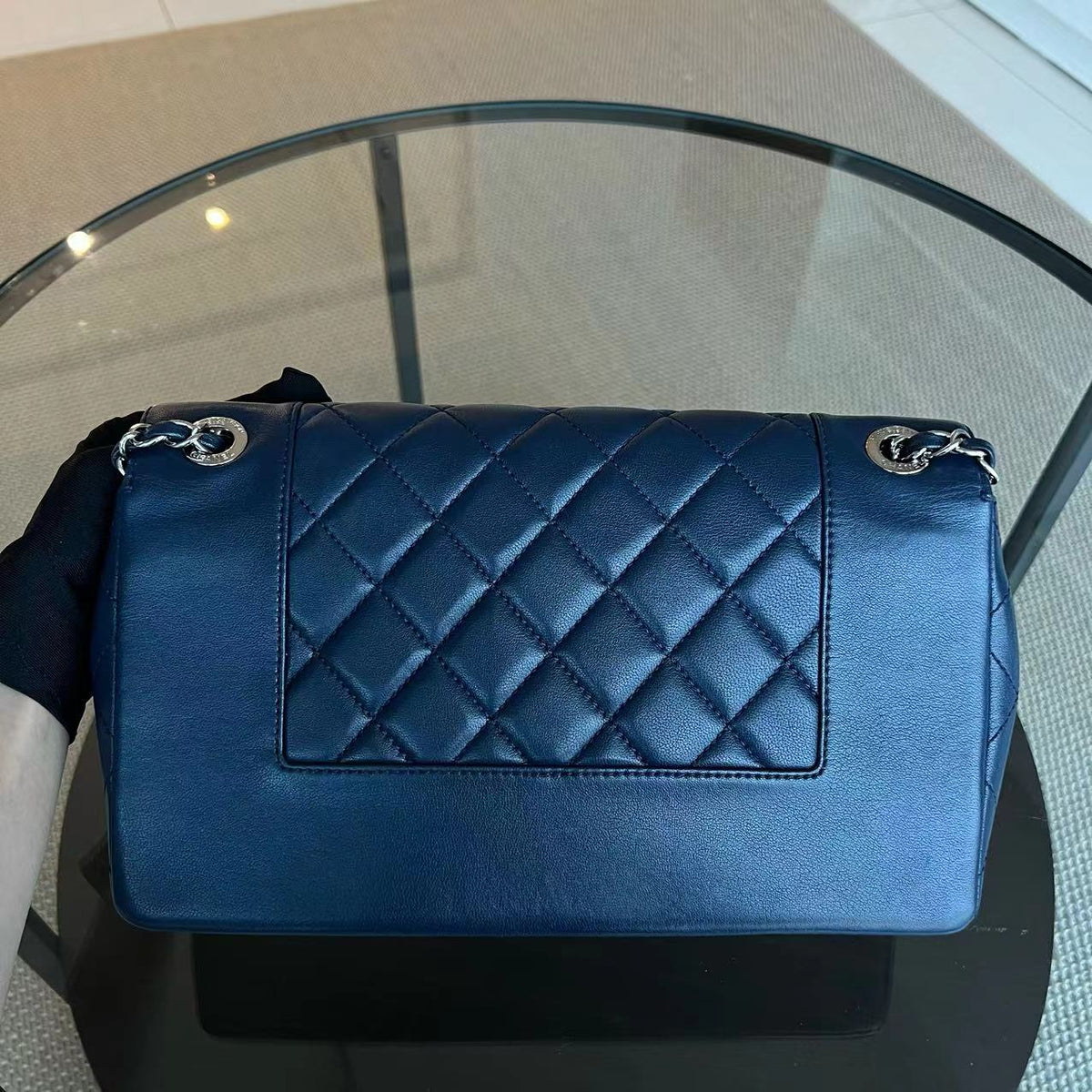 Mademoiselle Medium Seasonal Double Flap Calfskin Quilted Dark Navy Blue Series 23