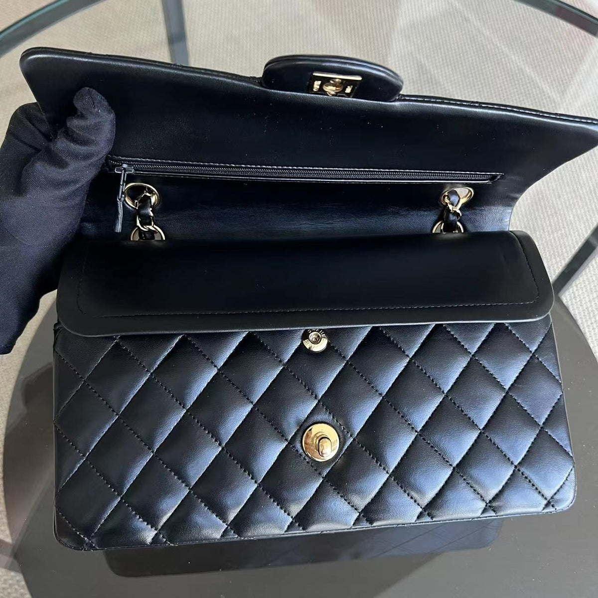 Double Flap Quilted Lambskin Black GHW No 14