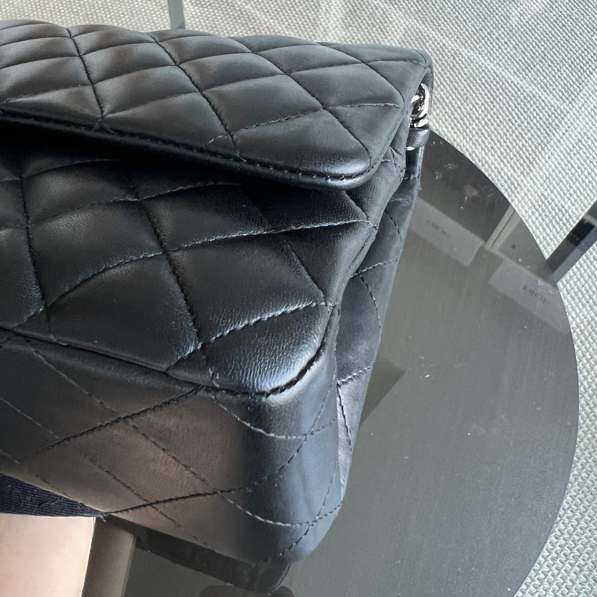 Double Flap Quilted Lambskin Black Silver Hardware Series 19