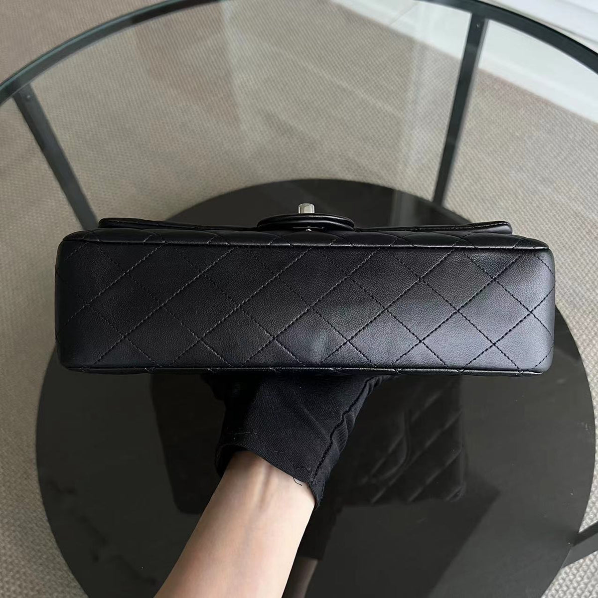 Double Flap Quilted Lambskin Black Silver Hardware Series 20