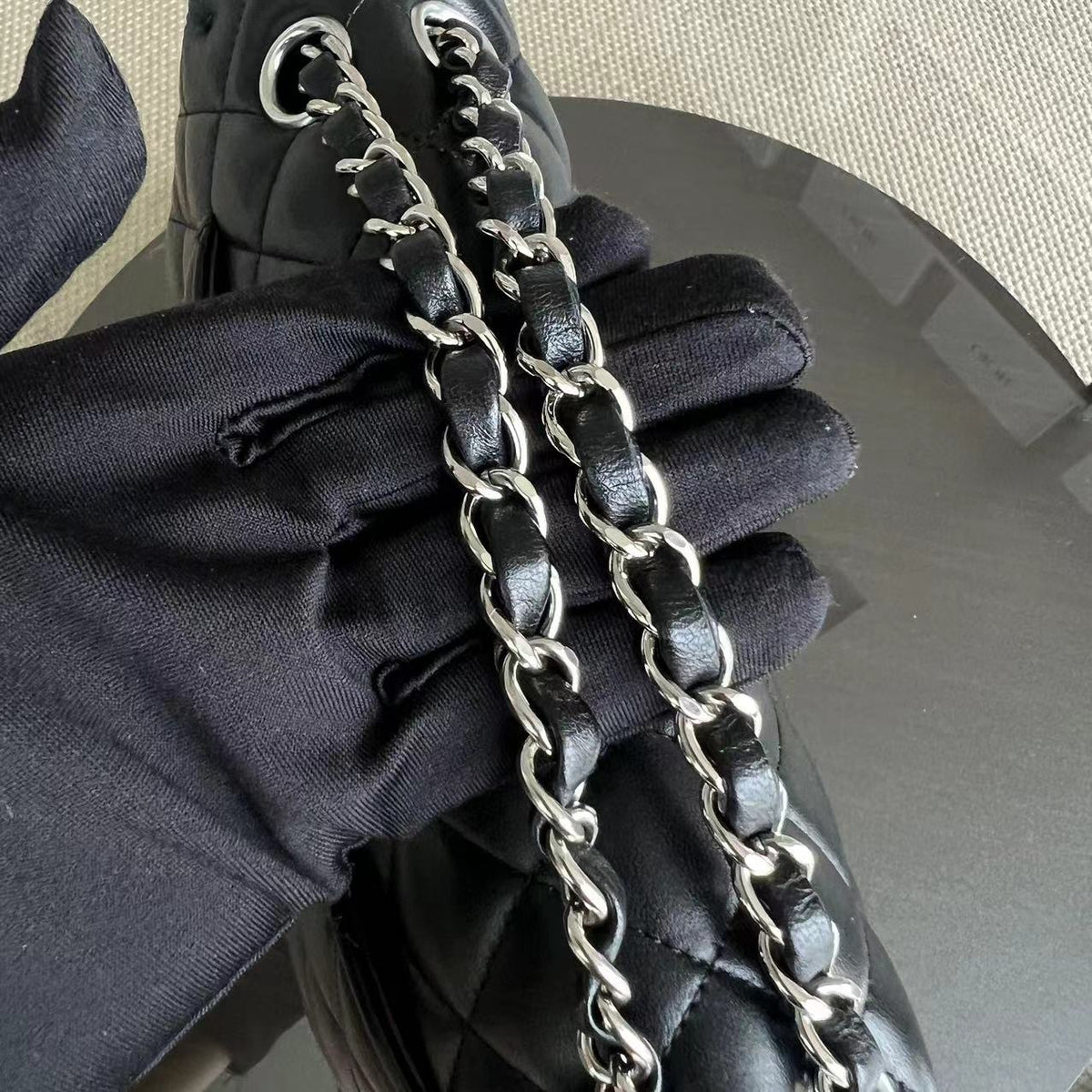 Double Flap Quilted Lambskin Black Silver Hardware Series 23