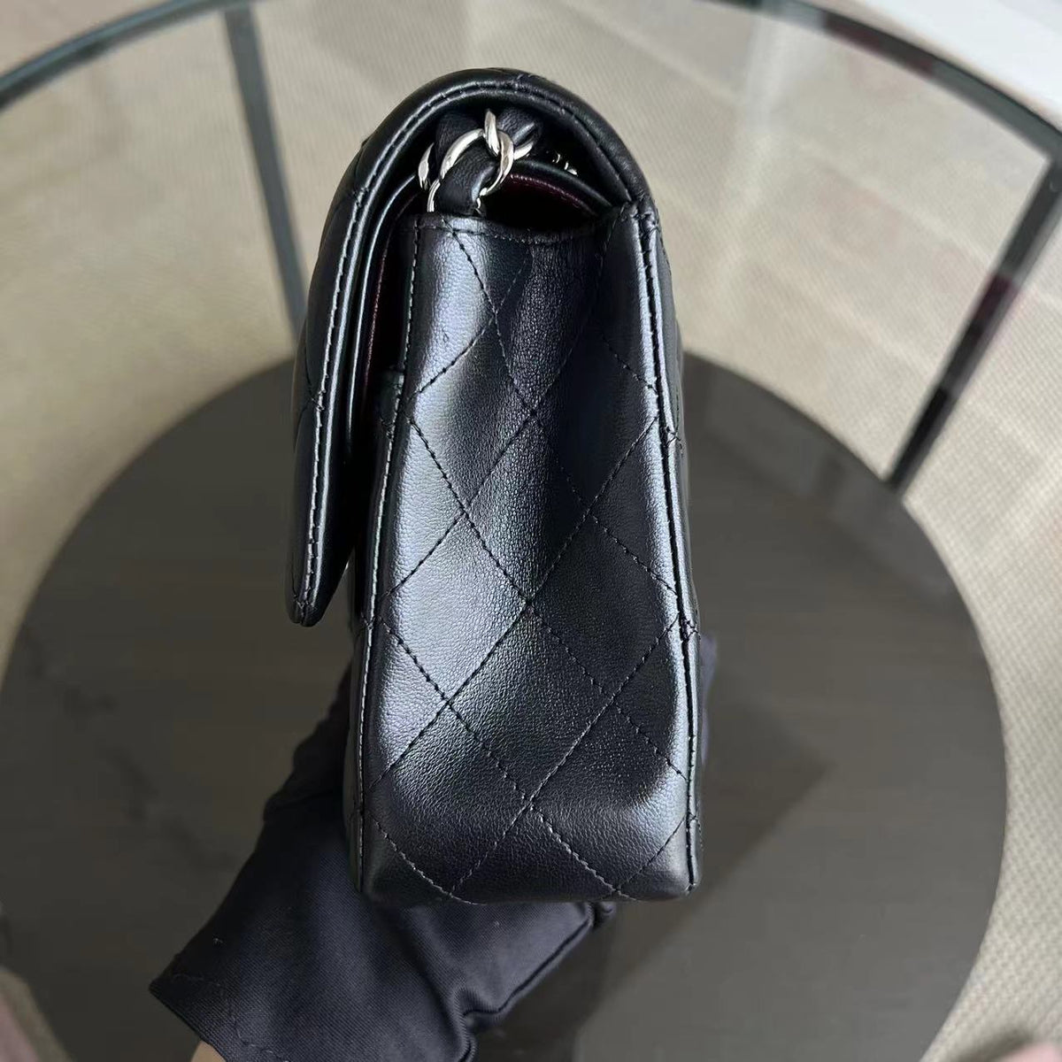 Double Flap Quilted Lambskin Black Silver Hardware Series 23