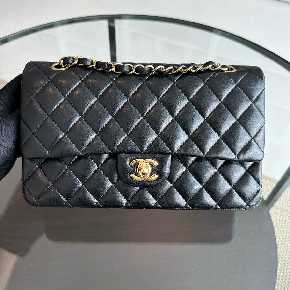 Lambskin 25CM Quilted Black GHW