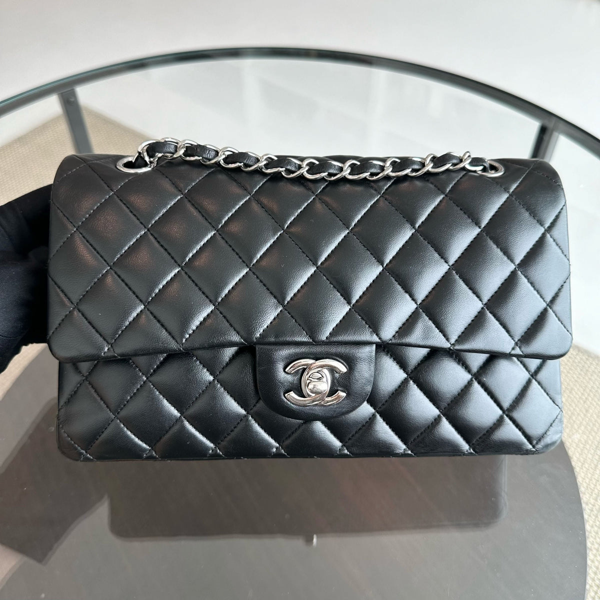 Lambskin 25CM Quilted Black SHW No 14