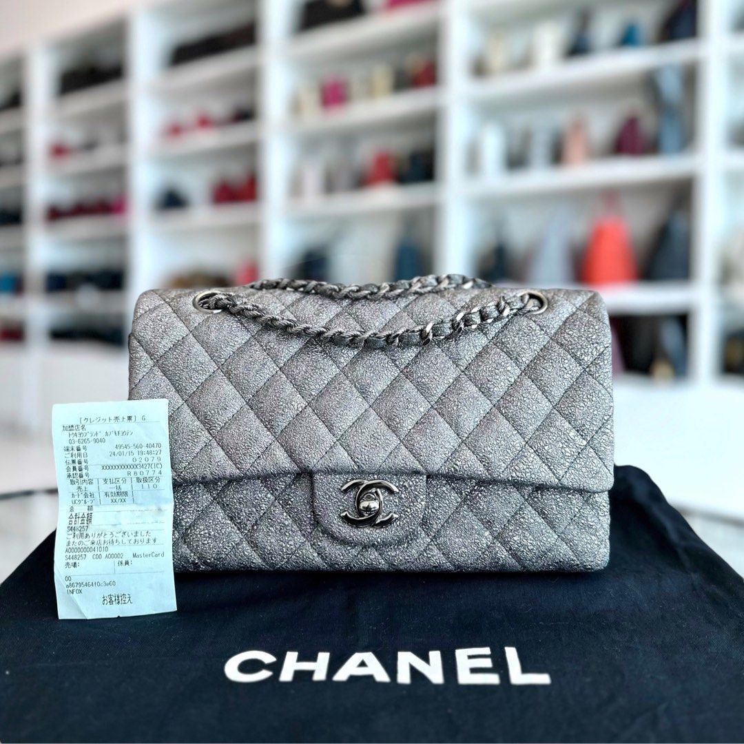 Metallic Crackled Calfskin Quilted Gray SHW No 11