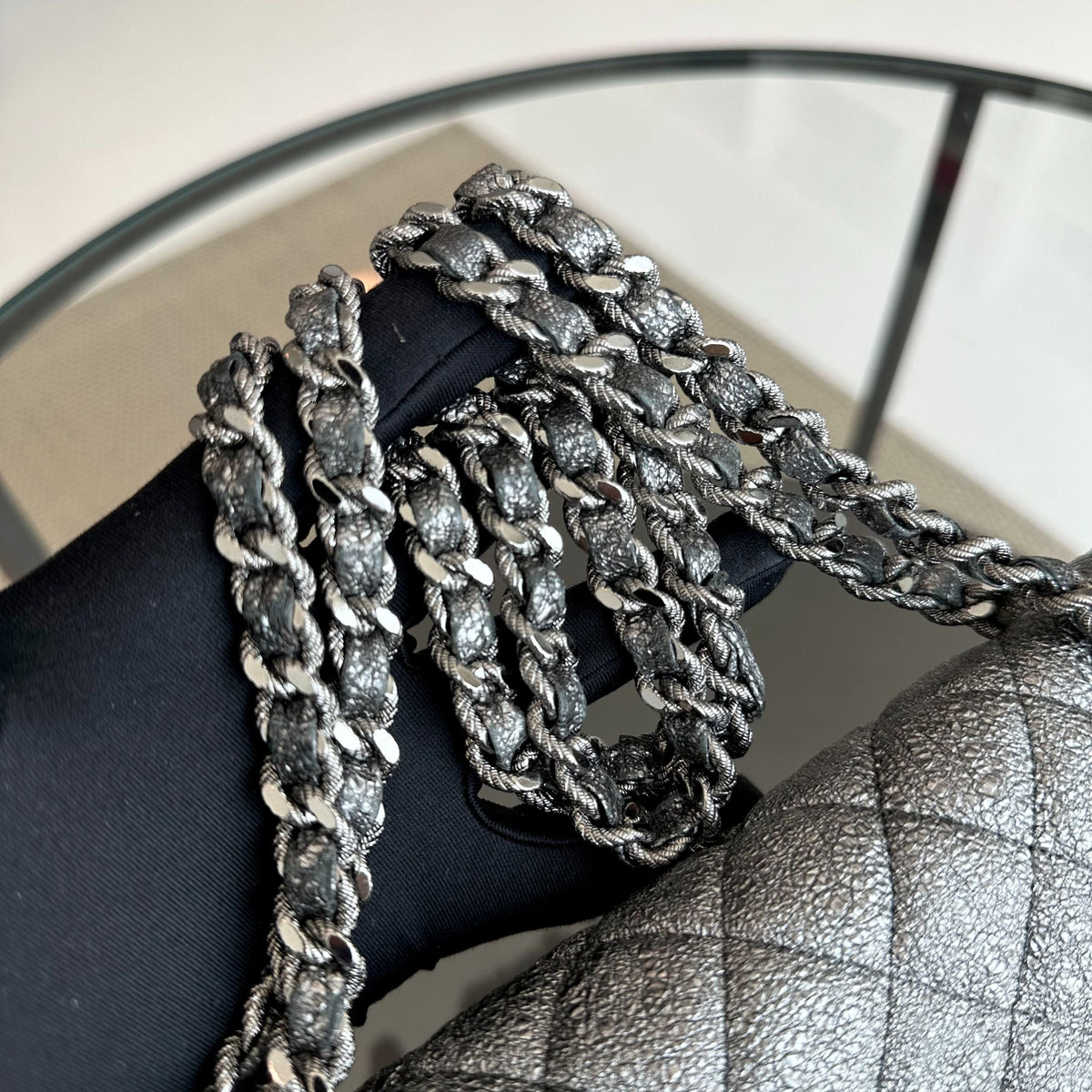Metallic Crackled Calfskin Quilted Gray SHW No 11