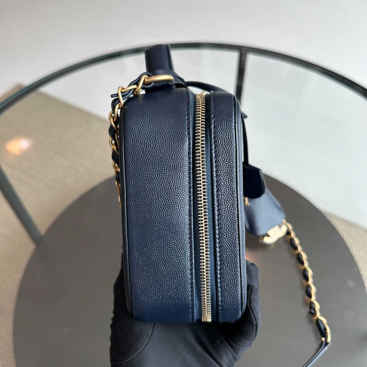 Medium Vanity Case Caviar Dark Blue GHW No 26