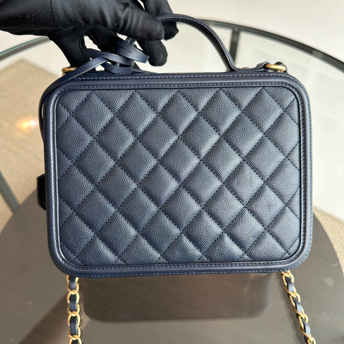 Medium Vanity Case Caviar Dark Blue GHW No 26