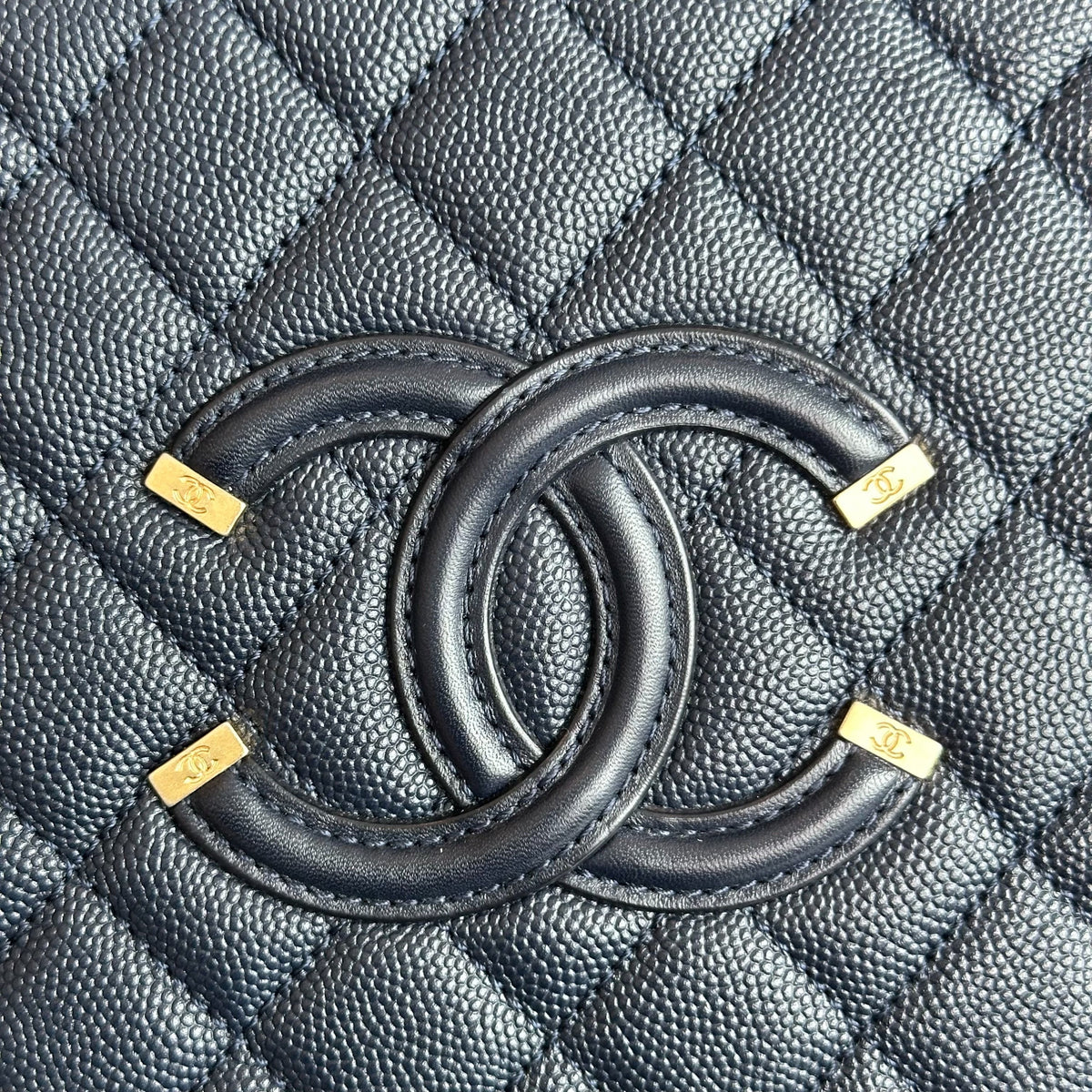 Medium Vanity Case Caviar Dark Blue GHW No 26