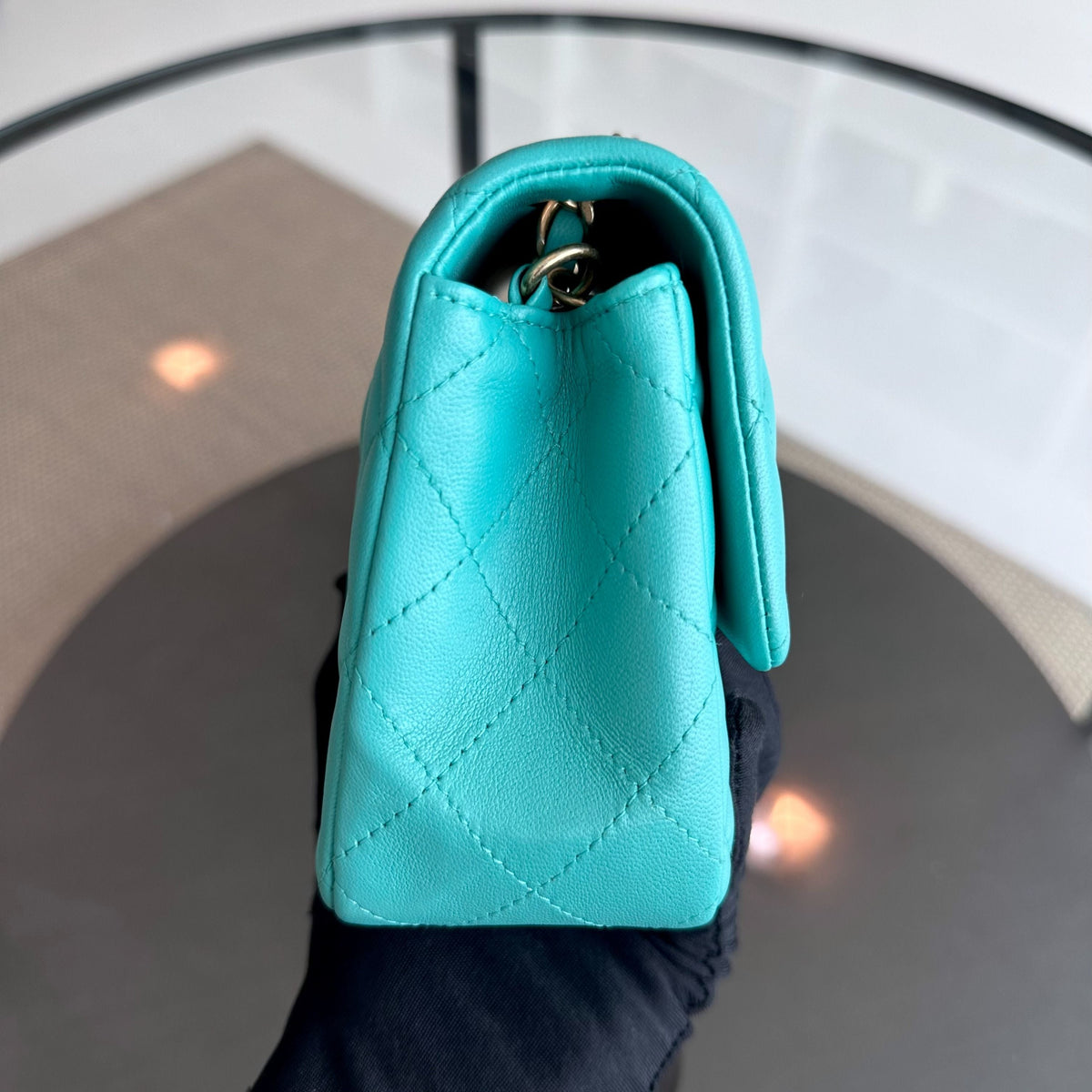 Mini Rectangular Classic Flap 20CM Quilted Lambskin Blue Green GHW No 27