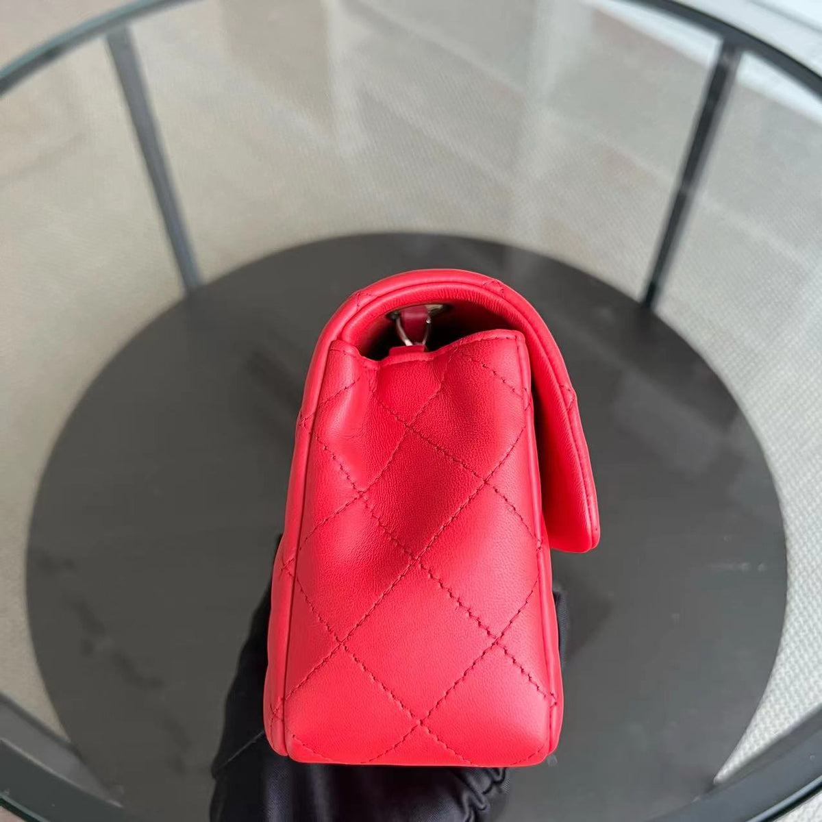 Mini Rectangular Classic Flap 20CM Quilted Lambskin Red Golden Hardware Series 17