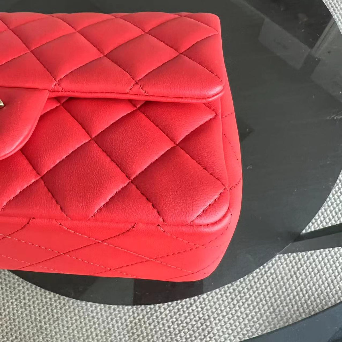 Mini Rectangular Classic Flap 20CM Quilted Lambskin Red Golden Hardware Series 17