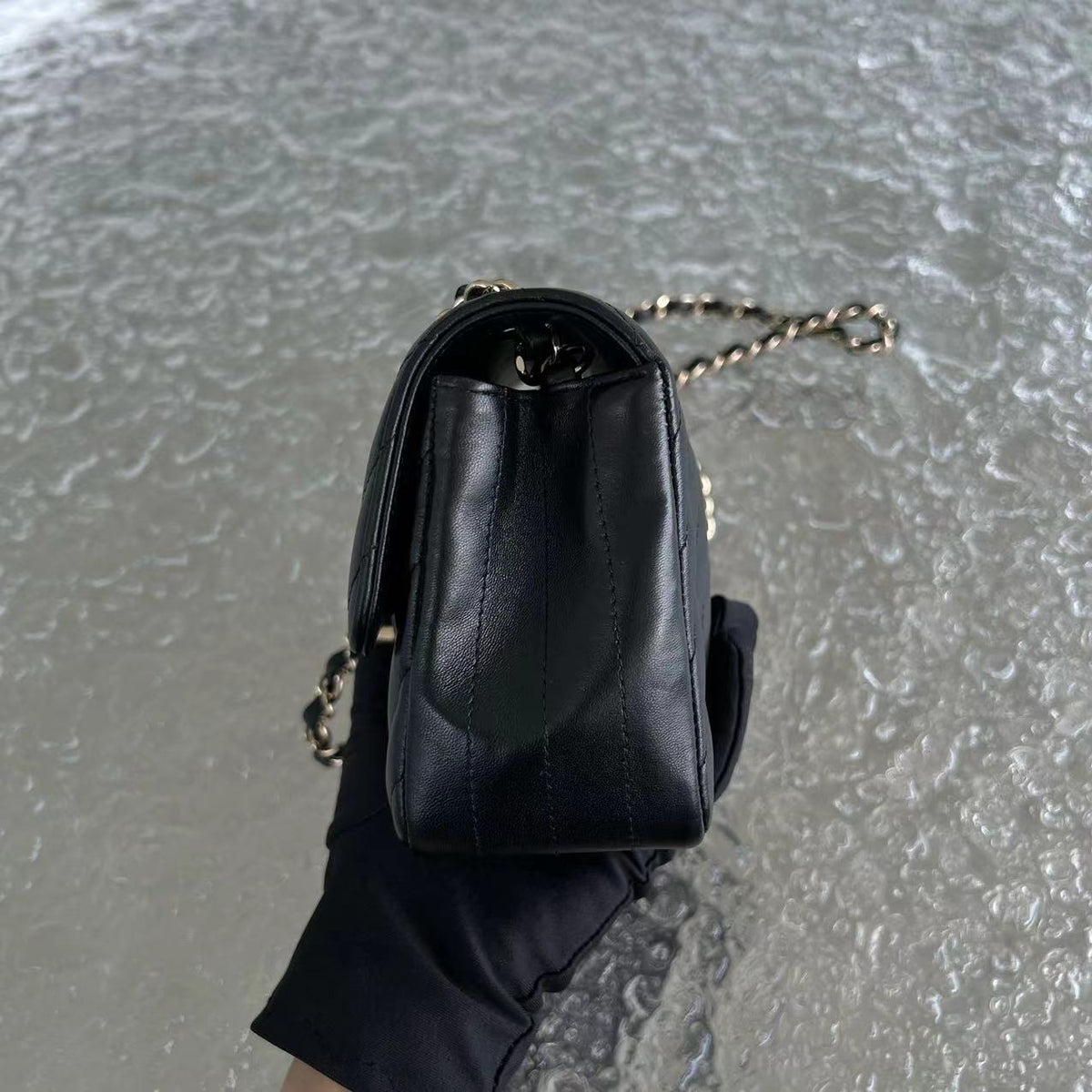 Mini Rectangular Classic Flap Double Flap 20CM Chevron Lambskin Black Golden Hardware Series 27