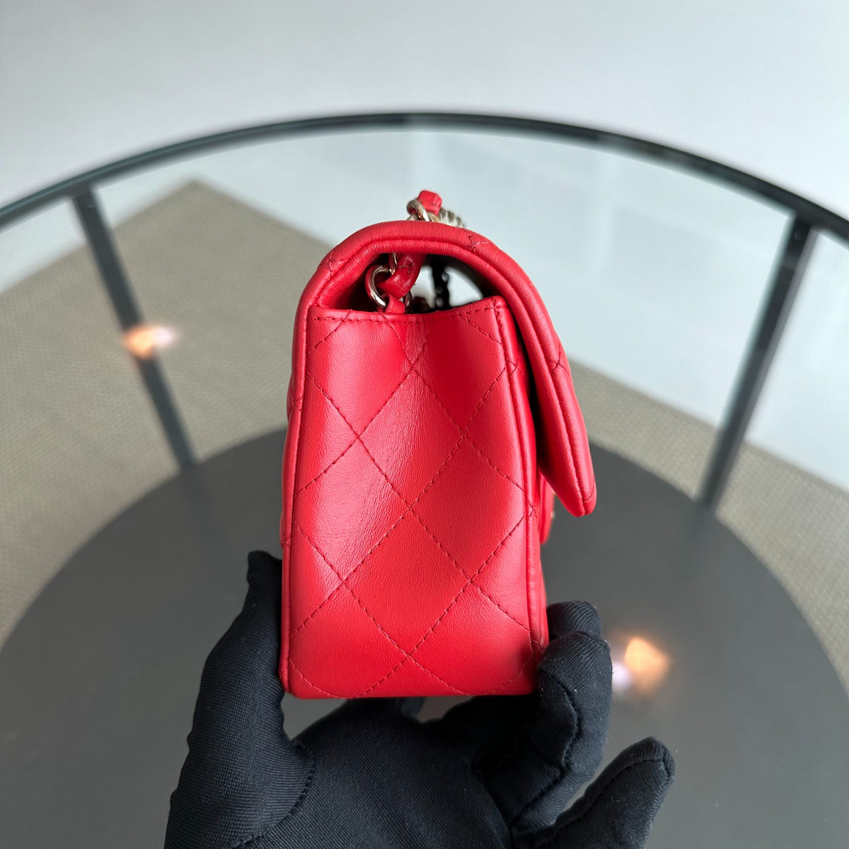 Mini Rectangular Classic Flap Lambskin Red GHW No 23