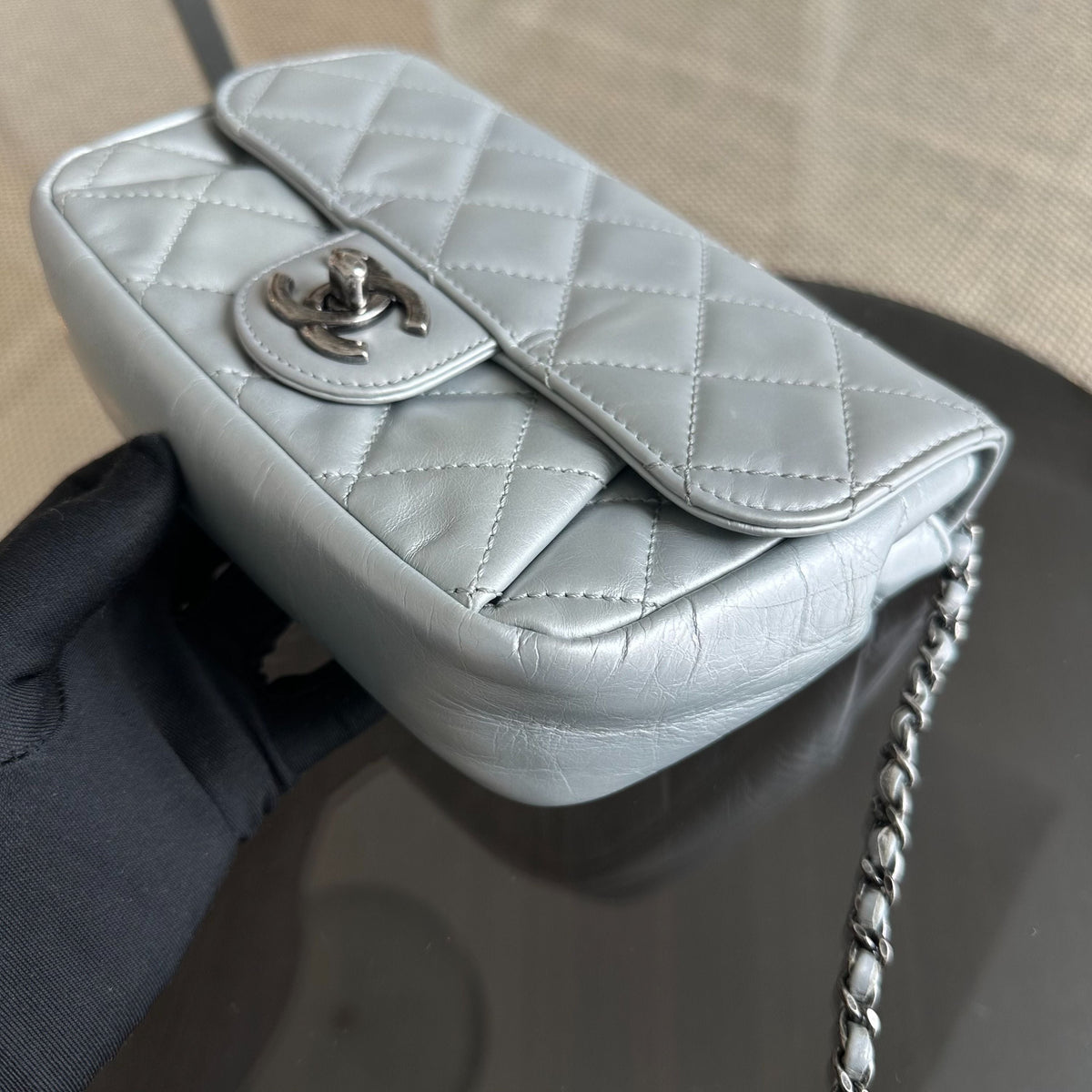 Chanel Mini Rectangular Flap - Plated Chain Seasonal Flap Quilted Calfskin Silver SHW No 21