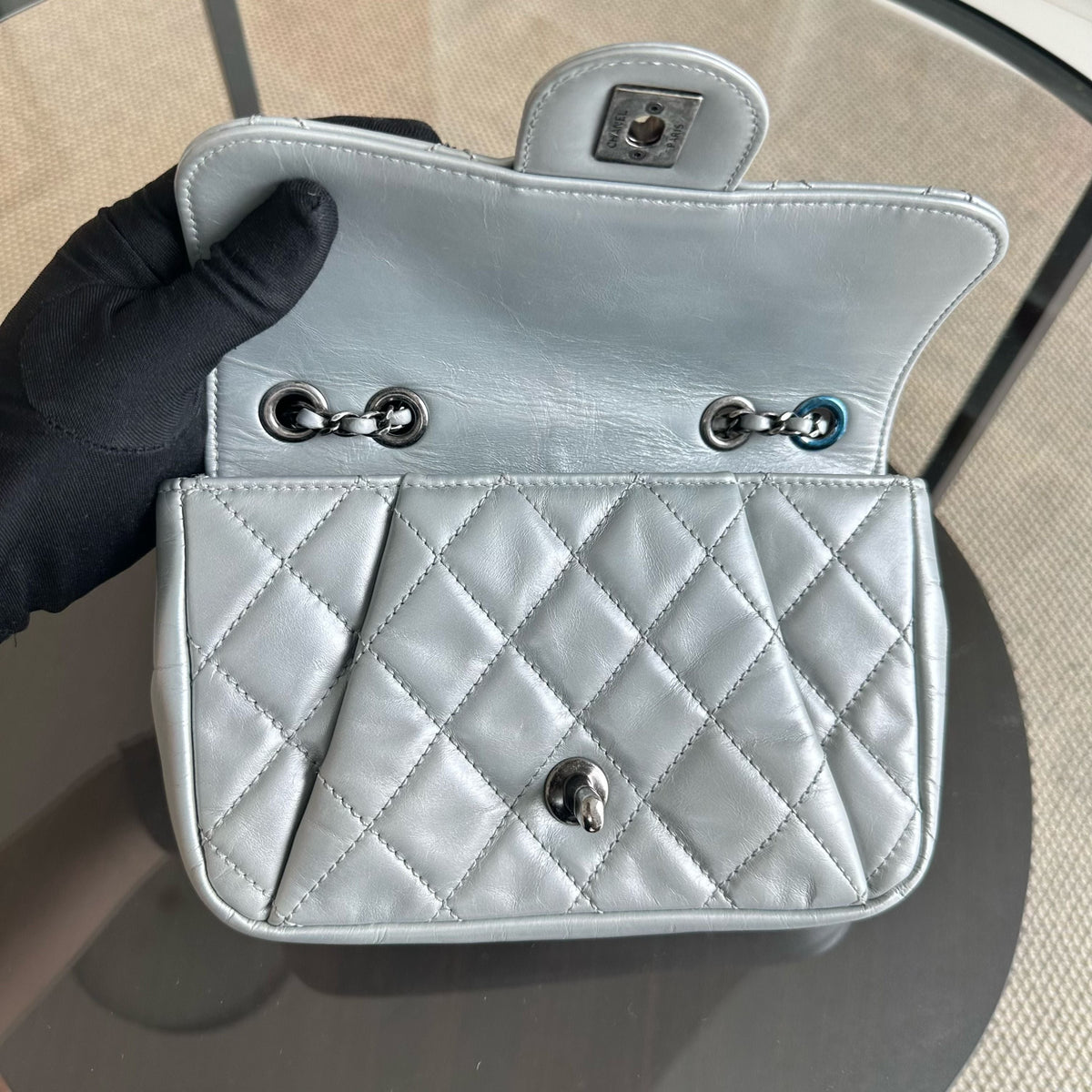 Chanel Mini Rectangular Flap - Plated Chain Seasonal Flap Quilted Calfskin Silver SHW No 21