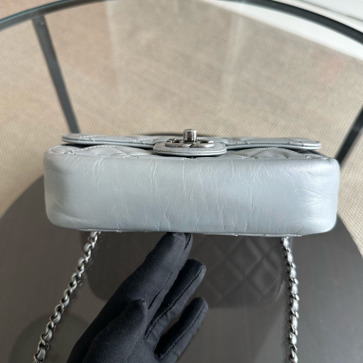 Chanel Mini Rectangular Flap - Plated Chain Seasonal Flap Quilted Calfskin Silver SHW No 21