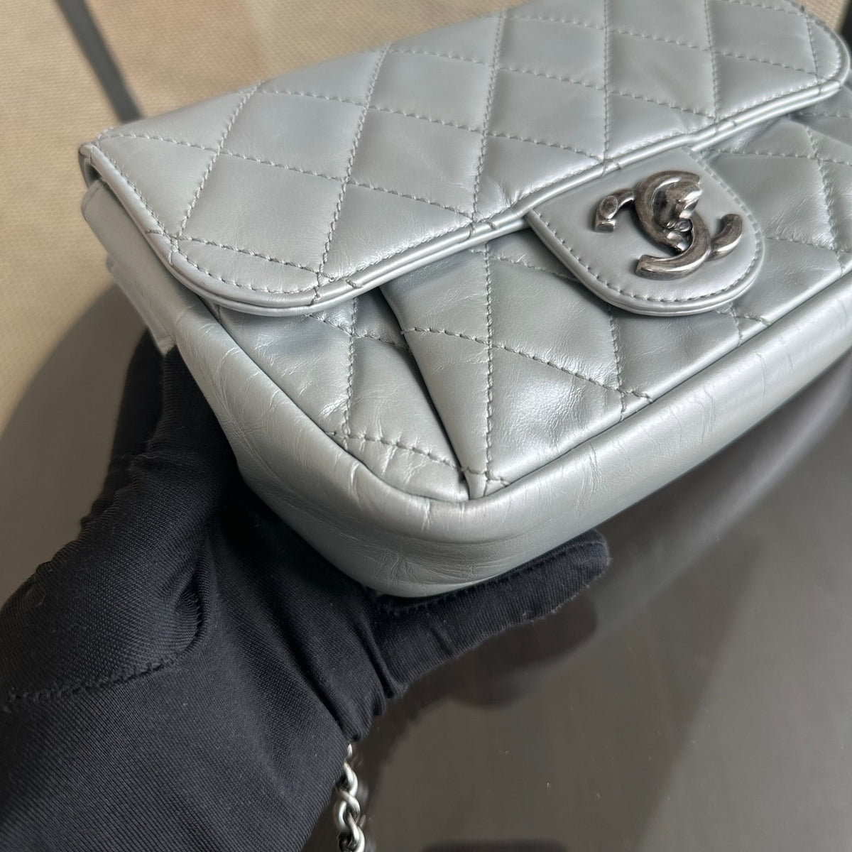 Chanel Mini Rectangular Flap - Plated Chain Seasonal Flap Quilted Calfskin Silver SHW No 21