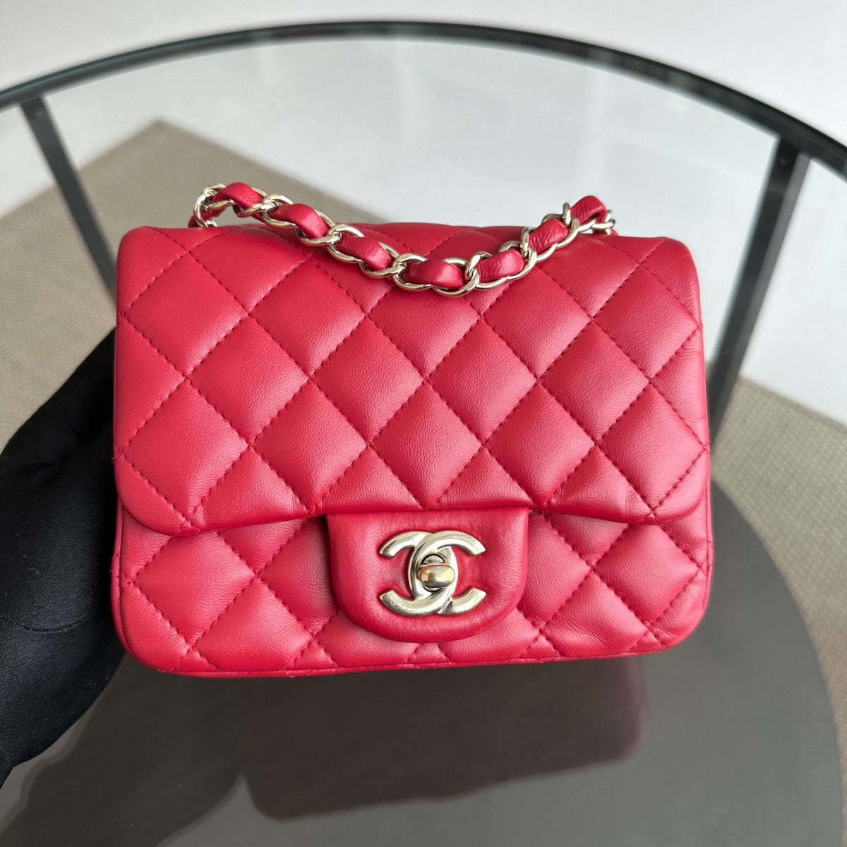 Mini Square Classic Flap Lambskin Red GHW No 23