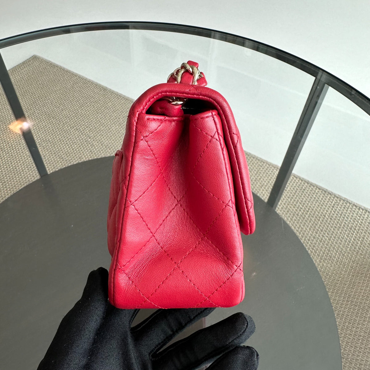 Mini Square Classic Flap Lambskin Red GHW No 23