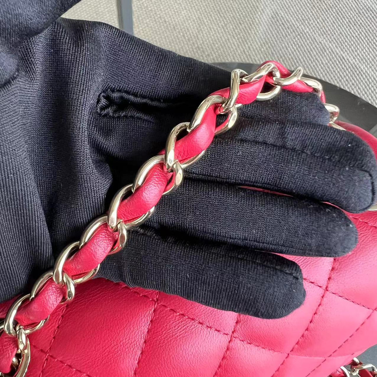 Mini Square Classic Flap Quilted Lambskin Hot Pink Golden Hardware Series 21