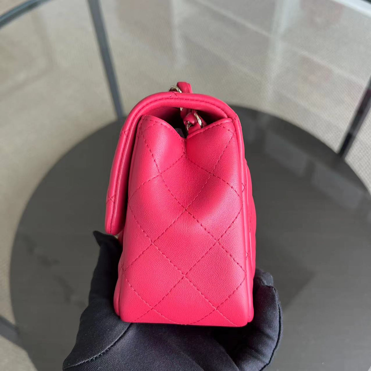 Mini Square Classic Flap Quilted Lambskin Hot Pink Golden Hardware Series 21