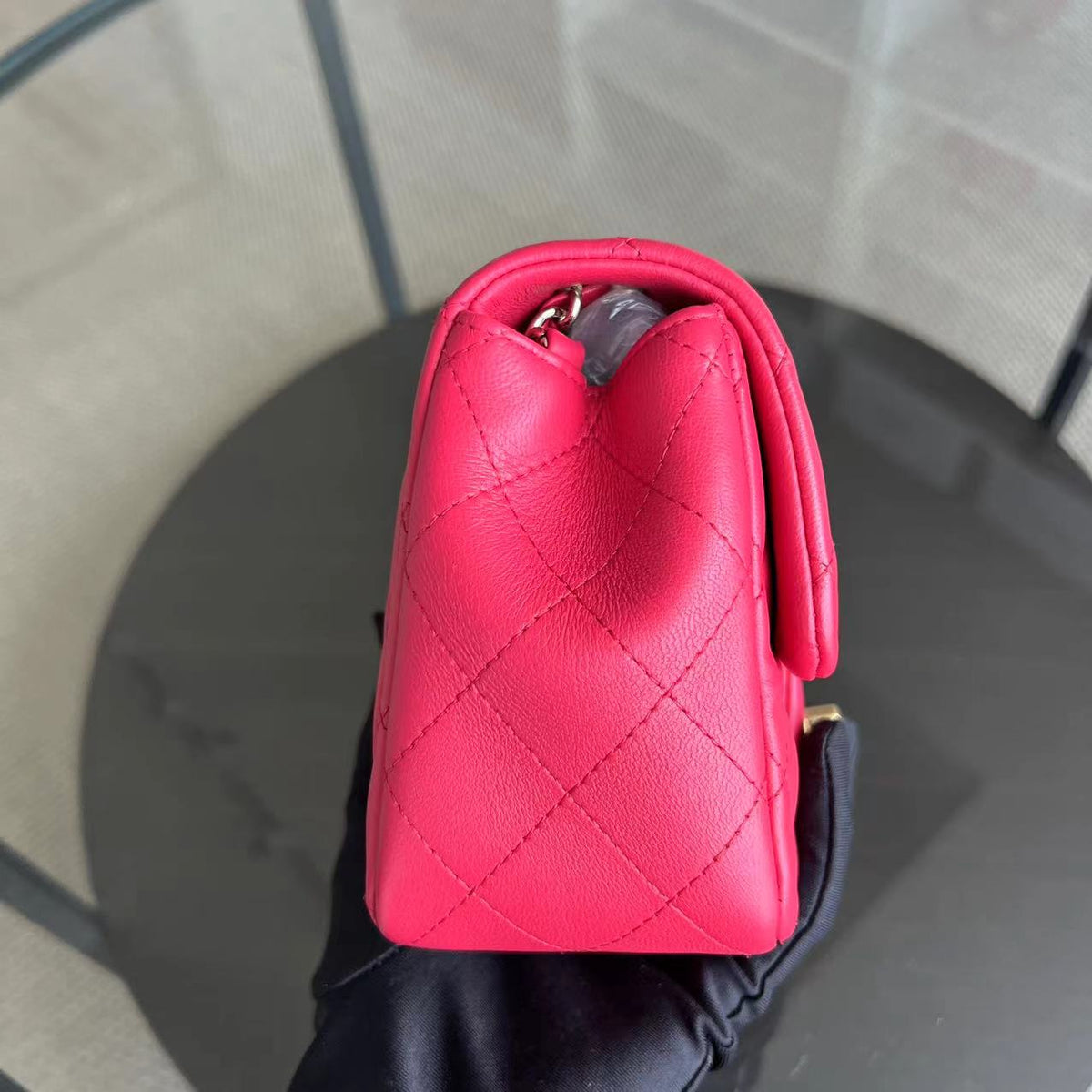 Mini Square Classic Flap Quilted Lambskin Hot Pink Golden Hardware Series 21