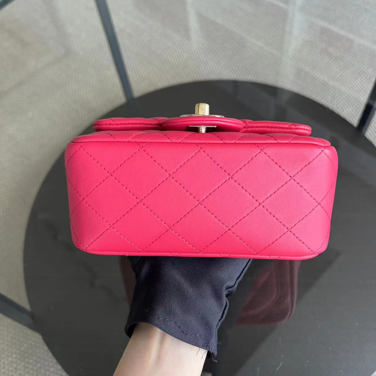 Mini Square Classic Flap Quilted Lambskin Hot Pink Golden Hardware Series 21