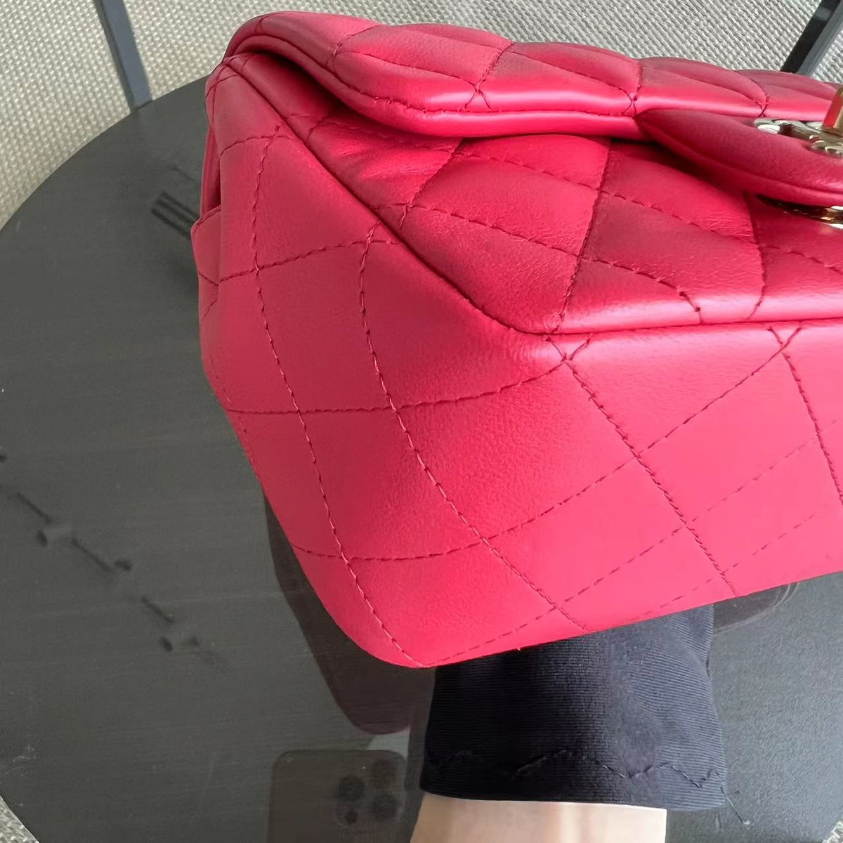Mini Square Classic Flap Quilted Lambskin Hot Pink Golden Hardware Series 21