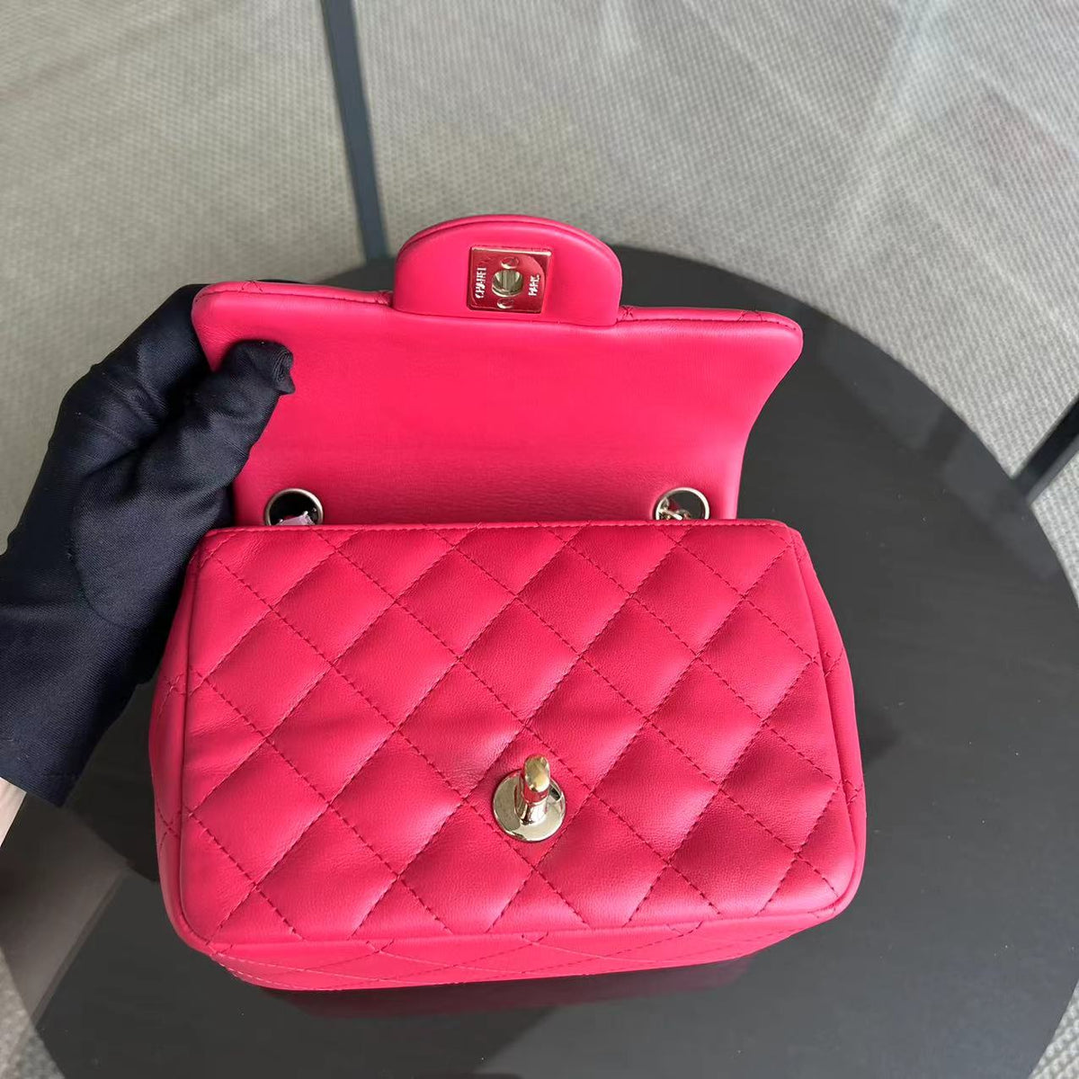 Mini Square Classic Flap Quilted Lambskin Hot Pink Golden Hardware Series 21