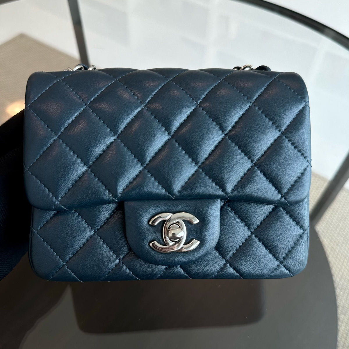 Mini Square Quilted Lambskin Dark Blue SHW No 26